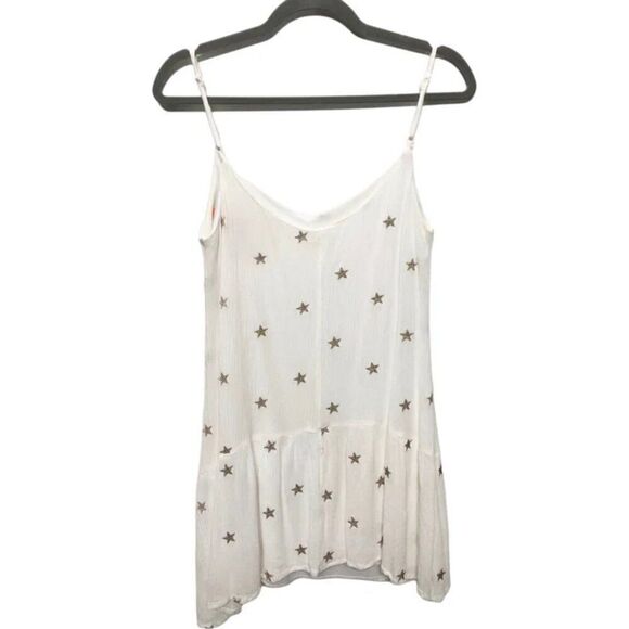 Francesca’s Mi Ami White & Gold Star Mini Dress – NWOT, Crinkle Gauze, Size S - Picture 1 of 4